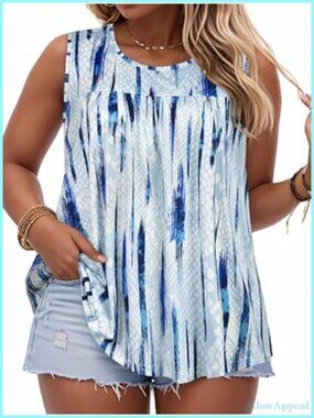 Plus Size Tank Top Cotton Polyester Sleeveless Crewneck Loose Fit Summer Tunic